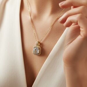 Elegant Gold plated over solid silver Necklace with 1.0ct Moissanite pendant